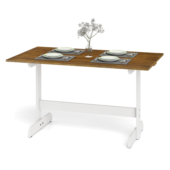 Dining Table for 4-6 People Rectangular Kitchen Table with Solid Wood Trestle Base-