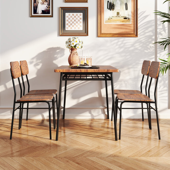 Dining Table Set for 2/4 with Metal Frame and Storage Rack-Coffee-Size 1