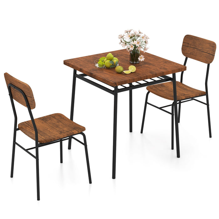 Dining Table Set for 2/4 with Metal Frame and Storage Rack-Coffee-Size 1