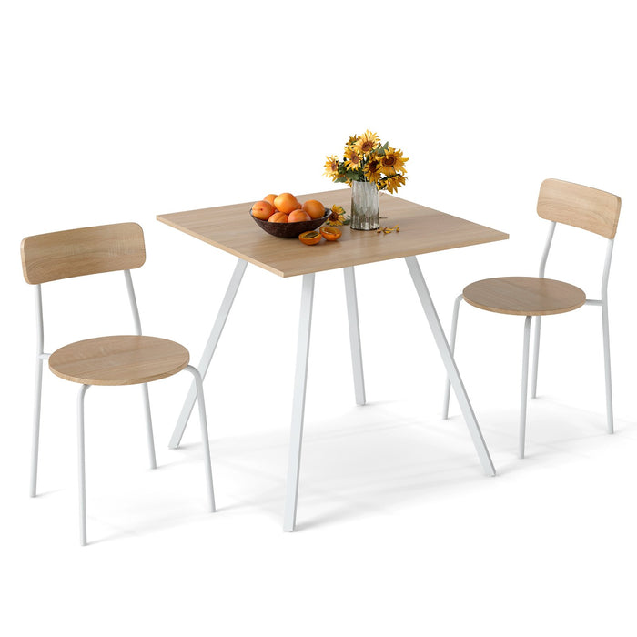 3-Piece Kitchen Dining Room Furniture with Metal Frame and Adjustable Foot Pads-Natural