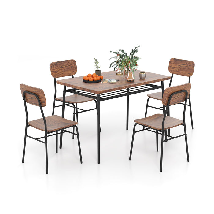Dining Table Set for 2/4 with Metal Frame and Storage Rack-Coffee-Size 1