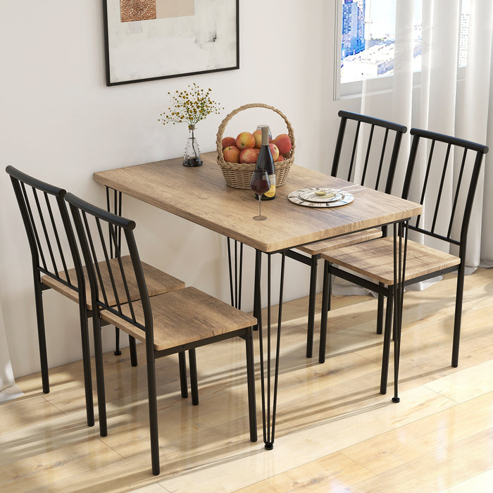 5-Piece Dining Table Set for 4 with Metal Frame for Home Restaurant-Walnut