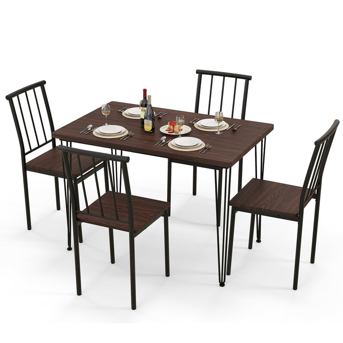 5-Piece Dining Table Set for 4 with Metal Frame for Home Restaurant-Walnut