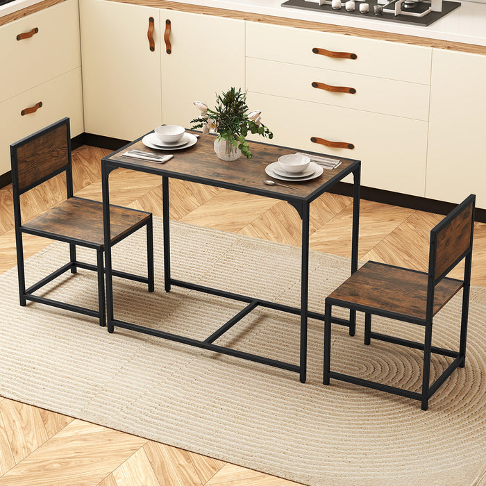 3 Piece Dining Table Set with Metal Frame and Low Back-Natural