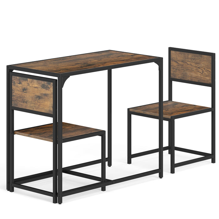 3 Piece Dining Table Set with Metal Frame and Low Back-Natural
