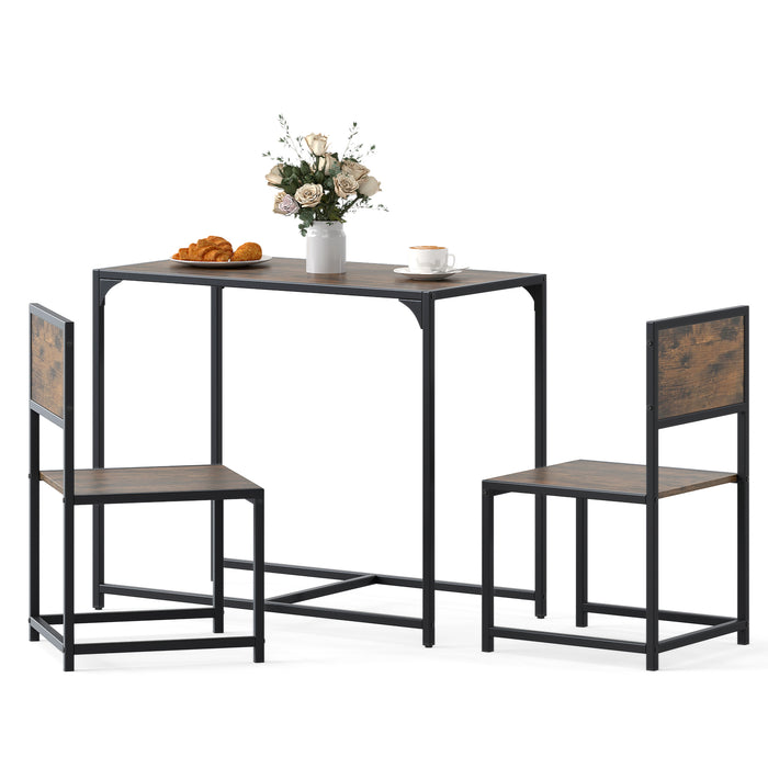 3 Piece Dining Table Set with Metal Frame and Low Back-Natural