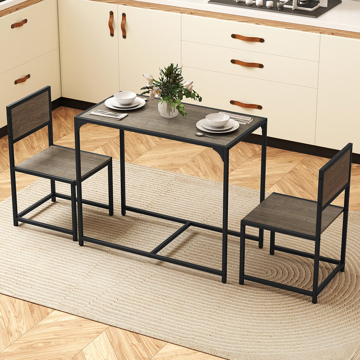 3 Piece Dining Table Set with Metal Frame and Low Back-Natural