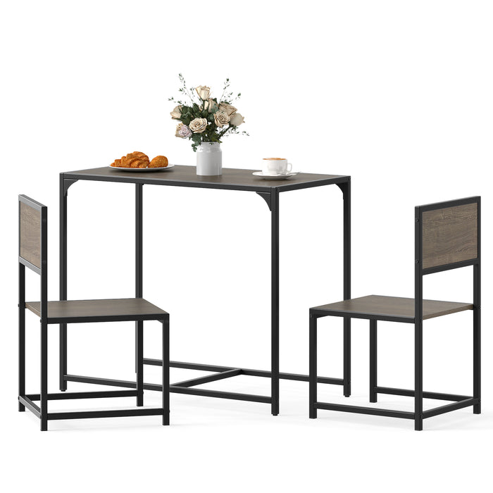 3 Piece Dining Table Set with Metal Frame and Low Back-Natural