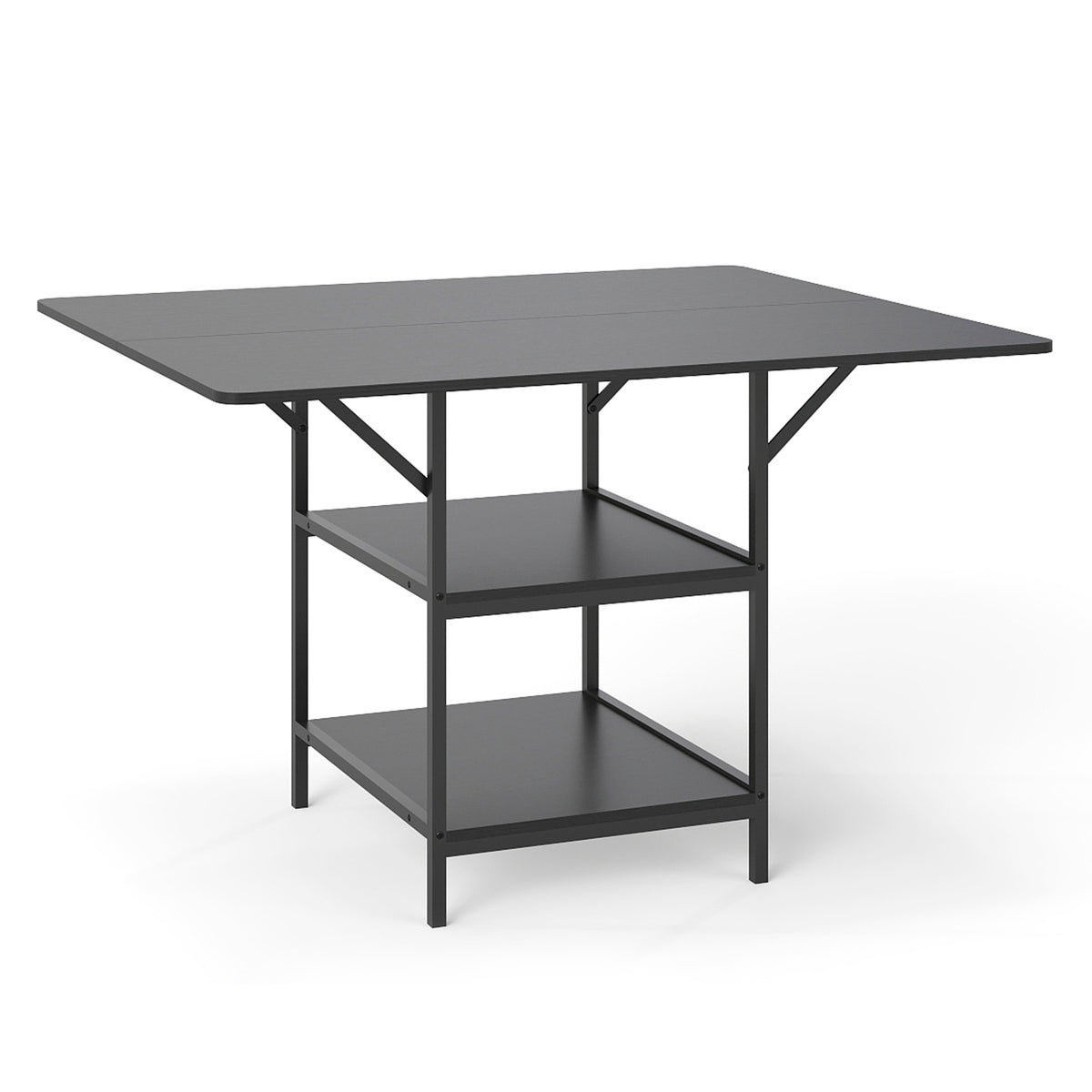Dining Table for 4-6 Rectangular Dining Table with 2 Open Storage Shelves-