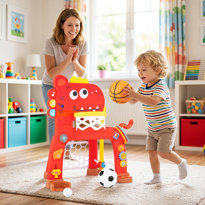 Dinosaur Toddler Basketball Hoop and Soccer Ball Activity Center-