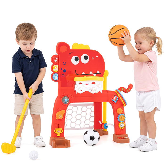 Dinosaur Toddler Basketball Hoop and Soccer Ball Activity Center-