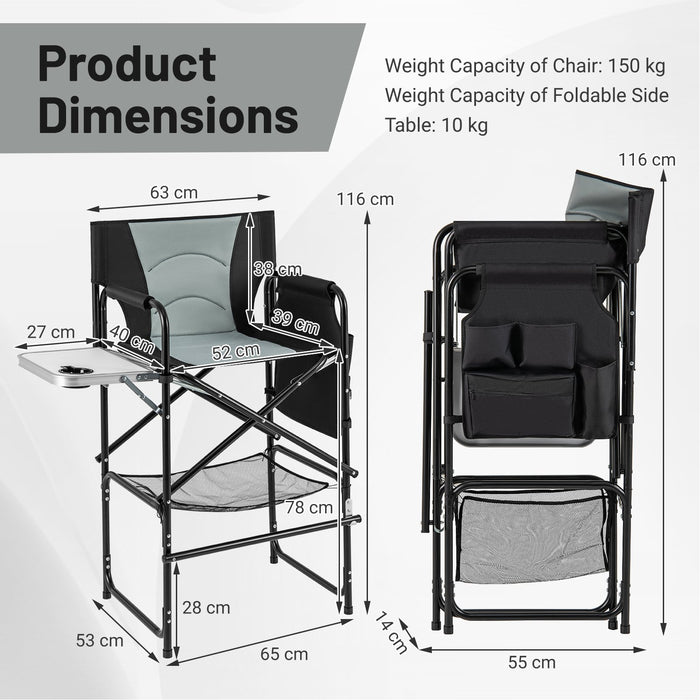 Directors Chair Folding Makeup Artist Chair with Foldable Side Table-