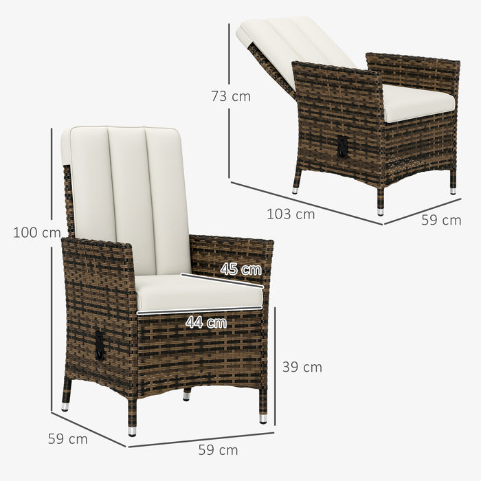 Outsunny Rattan Garden Recliner Chair, Wicker Reclining Armchair with Adjustable Backrest and Cushion, Outdoor Lounge Sun Lounger with Armrests for Patio Balcony Porch, Cream White