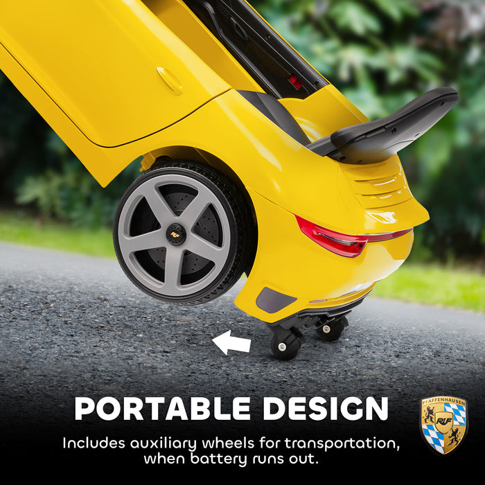 AIYAPLAY Kids Electric Car, 12V Licensed RUF GT Ride on Car with Suspension, Remote Control, Music for 3-5 Years Yellow