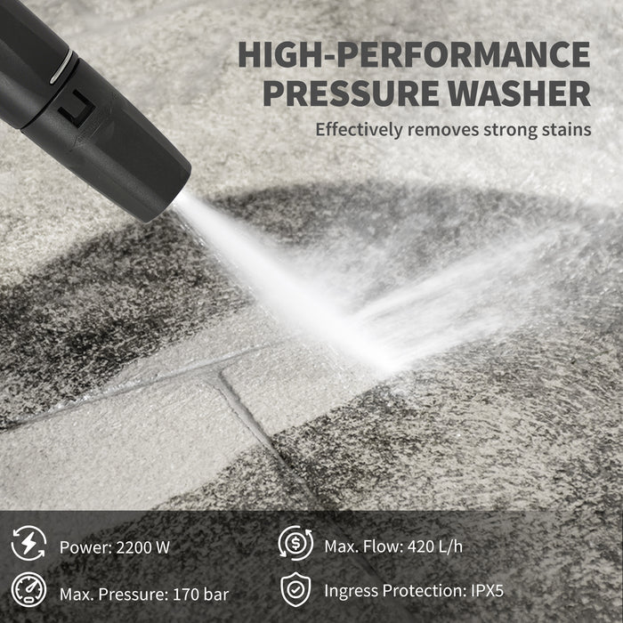 Outsunny 2200W High Pressure Washer, 170 Bar Pressure Washer with Adjustable Nozzle and 6M Hose, 33 x 31.5 x 80.5 cm, Yellow