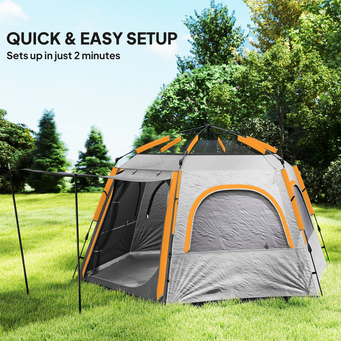 Outsunny Instant Camping Tent, 2/3/4 Person Easy Setup Family Tent with Vestibule, Rainfly, 4 Mesh Windows & 2 Doors, Hexagonal Design, Waterproof UV Protected Dome Tent, Light Grey