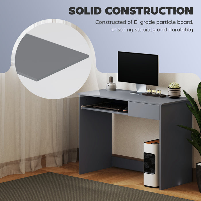 HOMCOM Compact Computer Desk with Keyboard Tray, Home Office Desk with Drawer for Bedroom Study, Grey