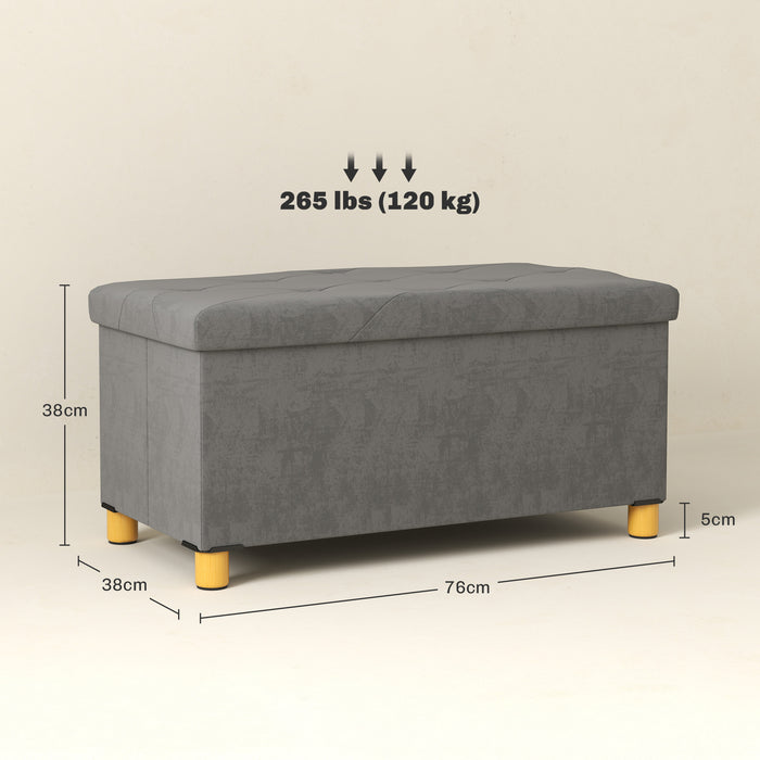 HOMCOM Velvet Upholstered Foldable Ottoman Footrest, Storage Ottoman Bench with Wood Legs for Living Room, Grey