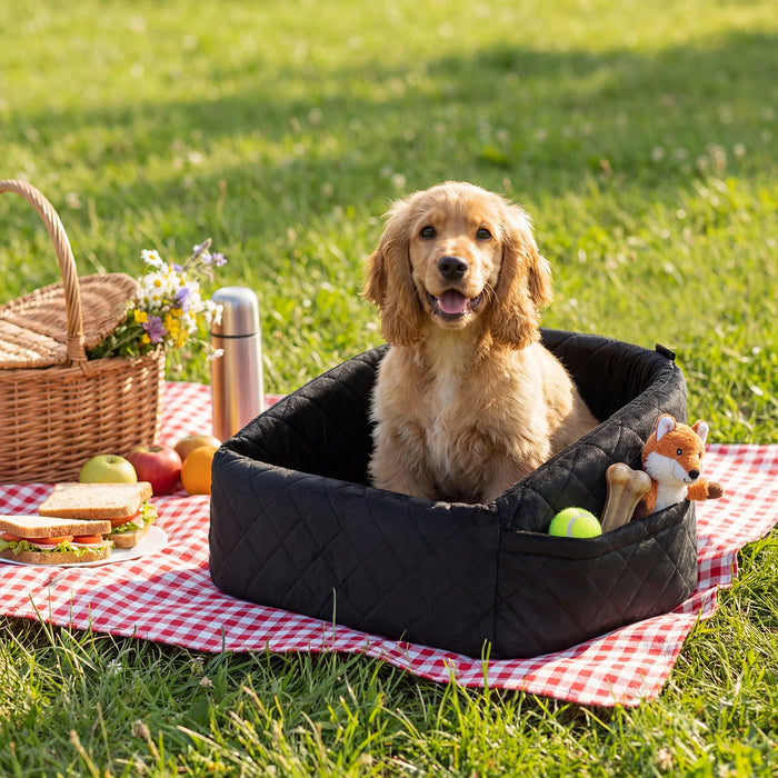 Dog Car Seat for Small Medium Pets with Safety Straps and Side Storage Pockets-