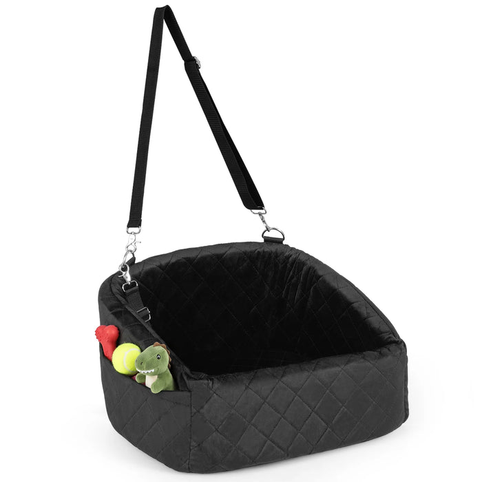Dog Car Seat for Small Medium Pets with Safety Straps and Side Storage Pockets-
