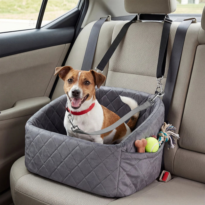 Dog Car Seat for Small Medium Pets with Safety Straps and Side Storage Pockets-