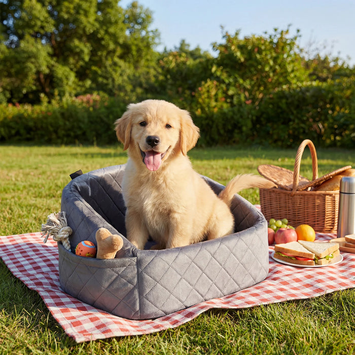 Dog Car Seat for Small Medium Pets with Safety Straps and Side Storage Pockets-