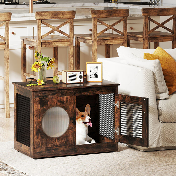 Dog Crate Furniture with Metal Mesh & Translucent Window for Small Medium Dogs-