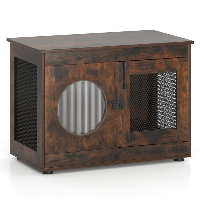 Dog Crate Furniture with Metal Mesh & Translucent Window for Small Medium Dogs-