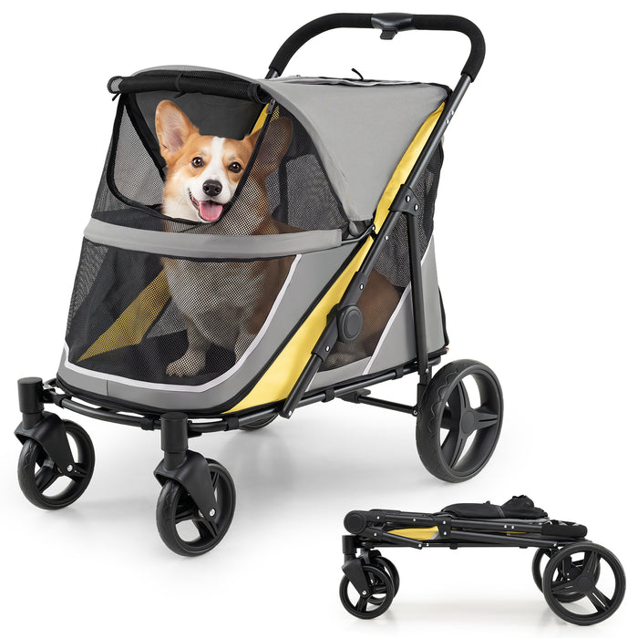 Dog Stroller for Large Dogs with One-Step Brake & Mesh Windows and Storage Bag-