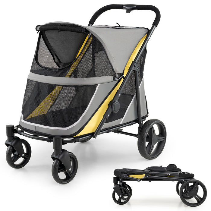 Dog Stroller for Large Dogs with One-Step Brake & Mesh Windows and Storage Bag-