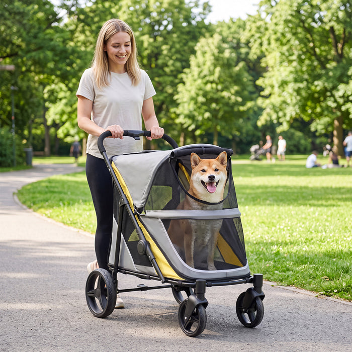 Dog Stroller for Large Dogs with One-Step Brake & Mesh Windows and Storage Bag-