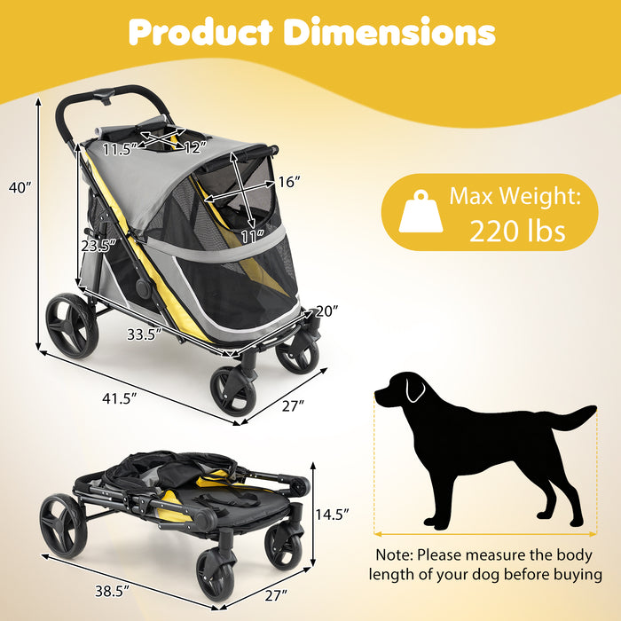 Dog Stroller for Large Dogs with One-Step Brake & Mesh Windows and Storage Bag-