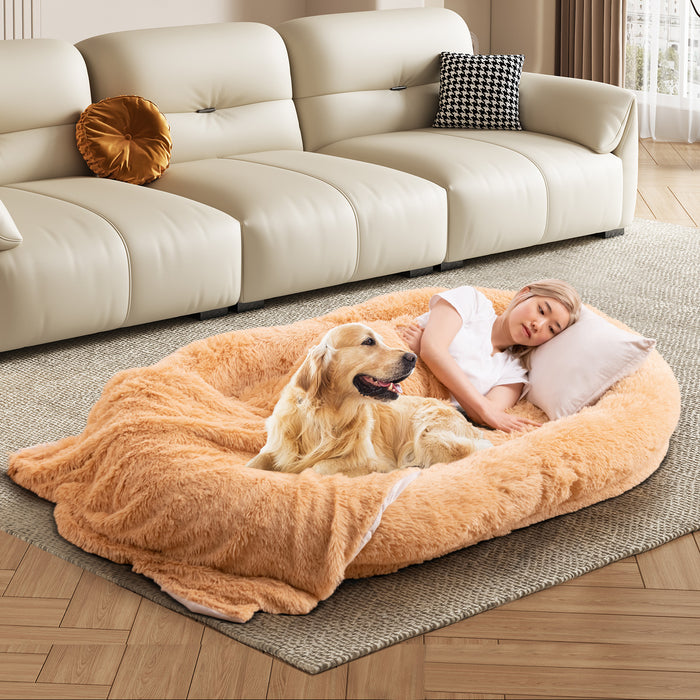 Human Dog Bed - Comfortable Pet Sleeping Solution with Soft Blanket and Plush Pillow - Ideal for Pampering Your Beloved Four-Legged Companion