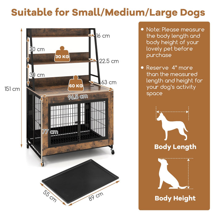 Dog Crate Furniture with 3 Lockable Doors and Flip-up Top-Coffee