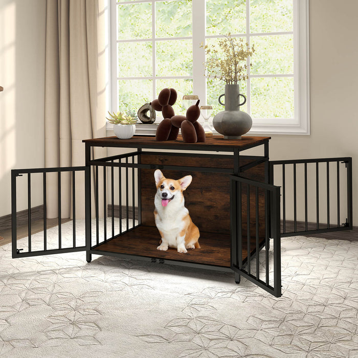 Dog Crate with Three Doors with Hollow Top for Small and Medium Dogs-Rustic Brown