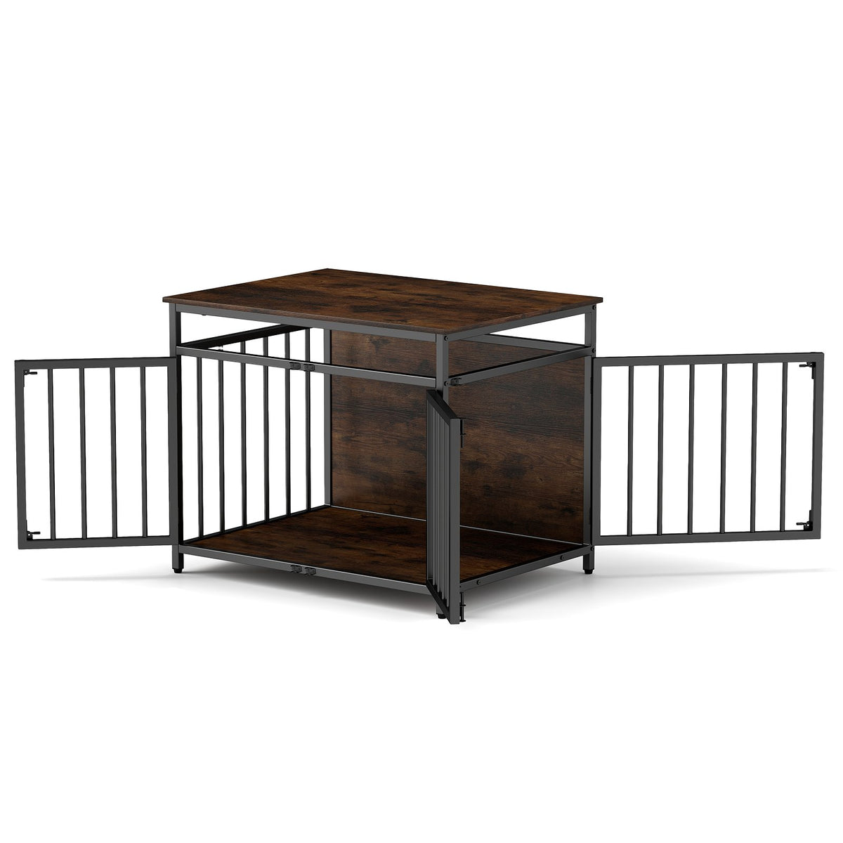Dog Crate with Three Doors with Hollow Top for Small and Medium Dogs-Rustic Brown