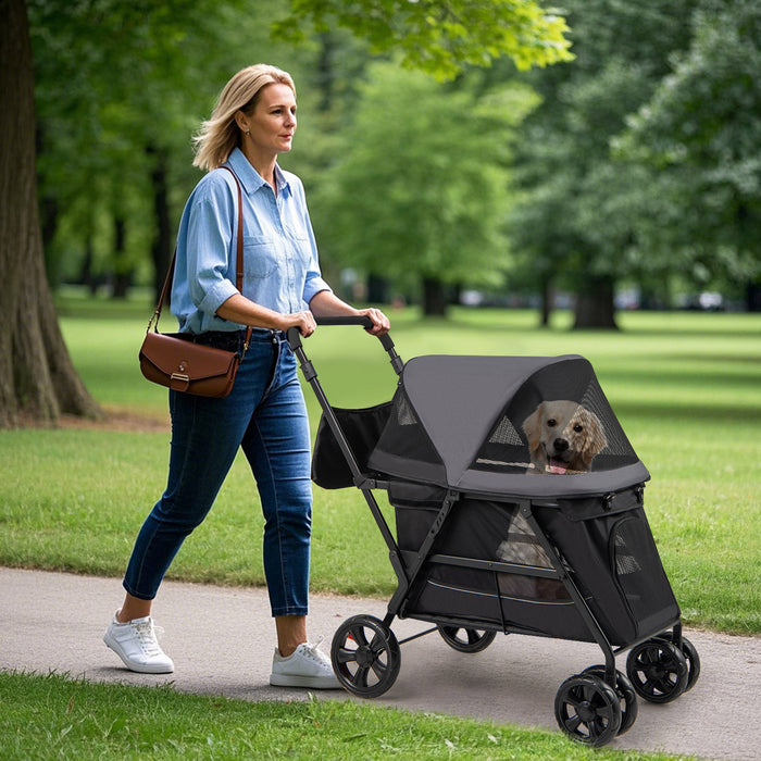 Dog Stroller Wagon with Dual Entry for Medium Small Senior Elderly Dogs-