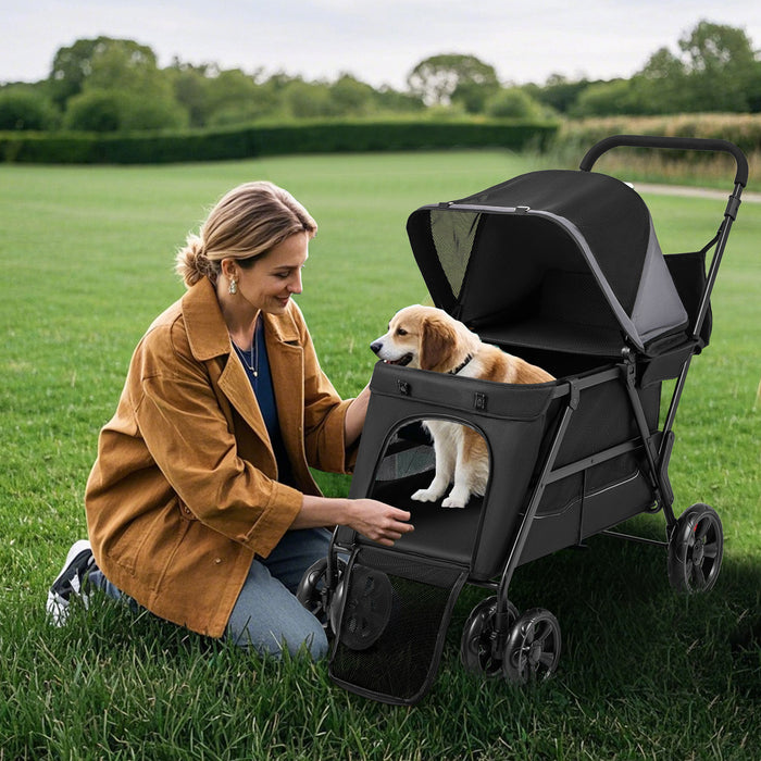 Dog Stroller Wagon with Dual Entry for Medium Small Senior Elderly Dogs-