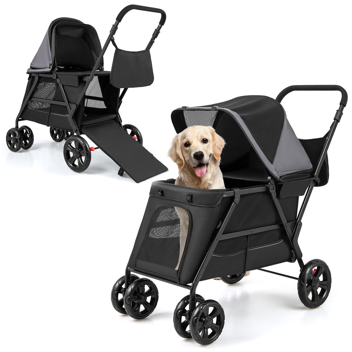 Dog Stroller Wagon with Dual Entry for Medium Small Senior Elderly Dogs-