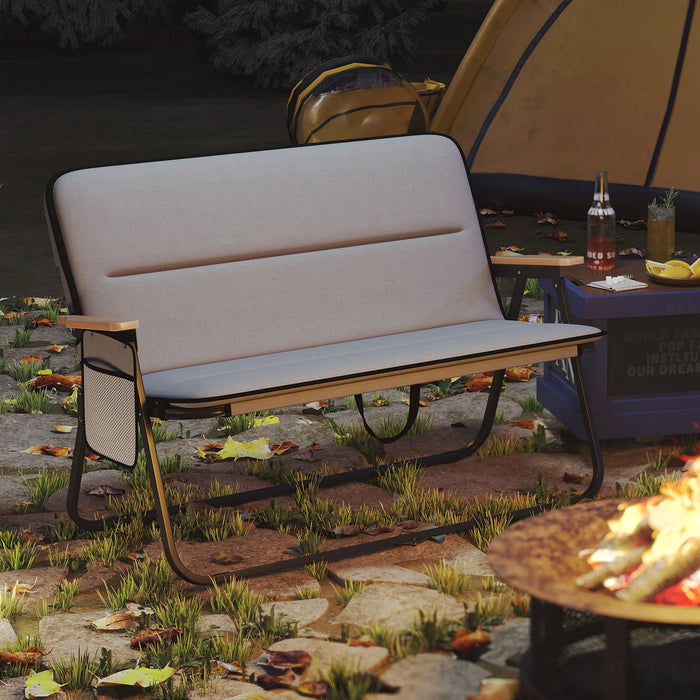 Double Camping Chair 2-Person with Detachable Cushion and Side Pocket -