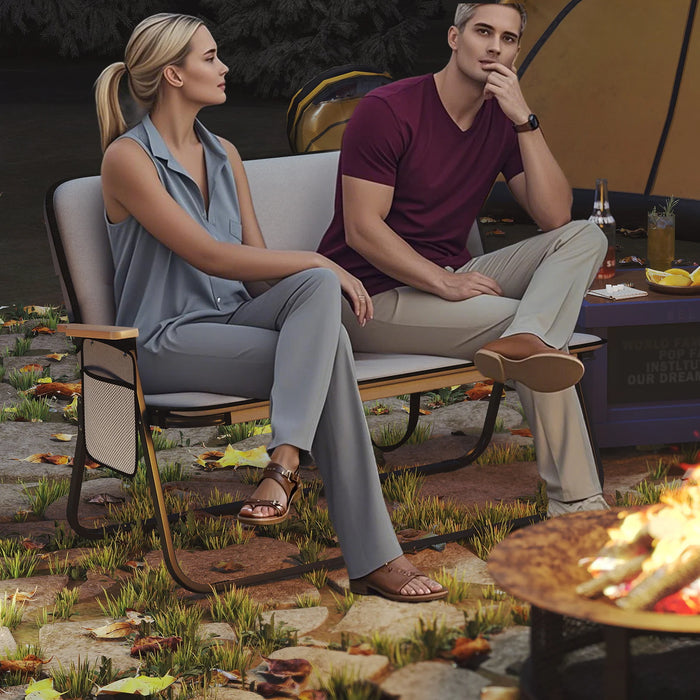 Double Camping Chair 2-Person with Detachable Cushion and Side Pocket -