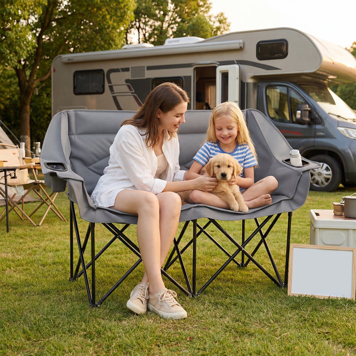 Double Camping Chair with Cup Holders and Glass Racks-