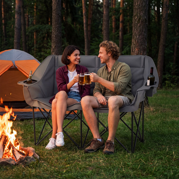 Double Camping Chair with Cup Holders and Glass Racks-