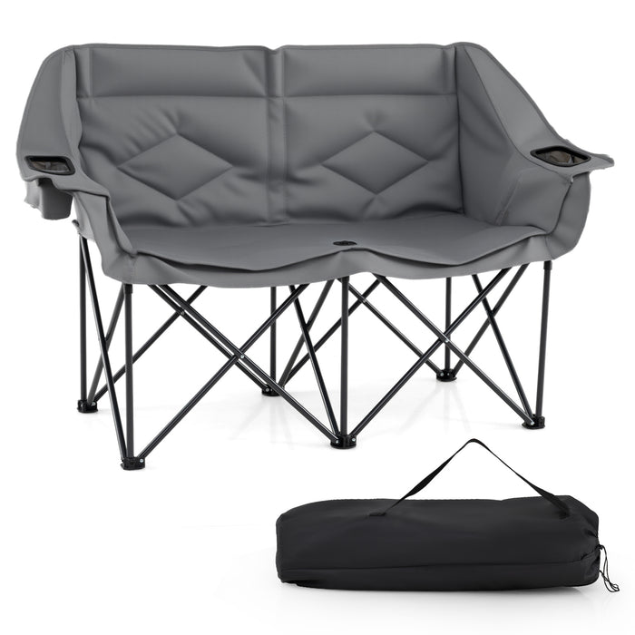 Double Camping Chair with Cup Holders and Glass Racks-
