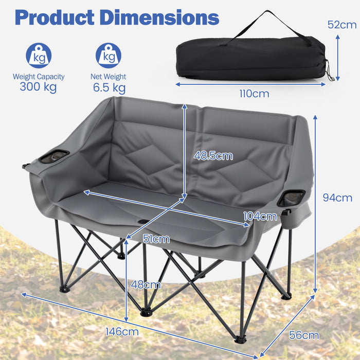 Double Camping Chair with Cup Holders and Glass Racks-