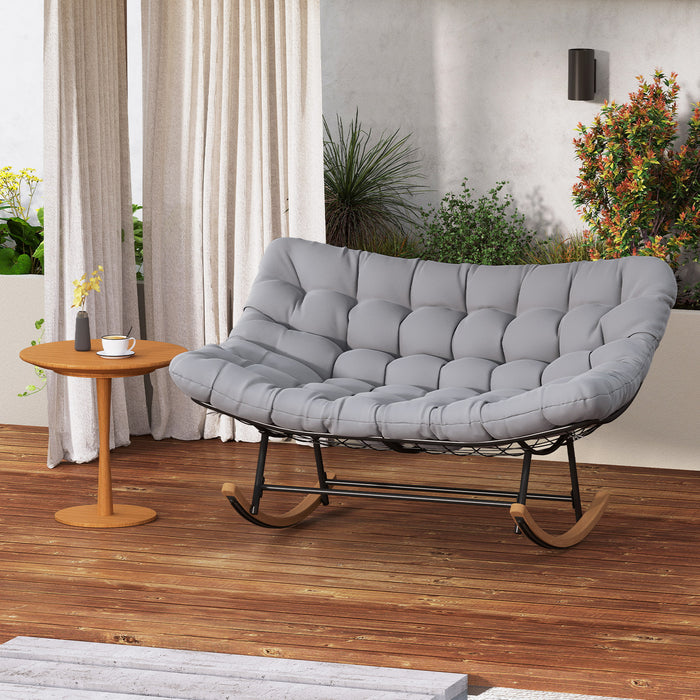 Double Papasan Rocking Chair for 2 Oversized 320 kg Outdoor Metal Loveseat with Thick Cushion-
