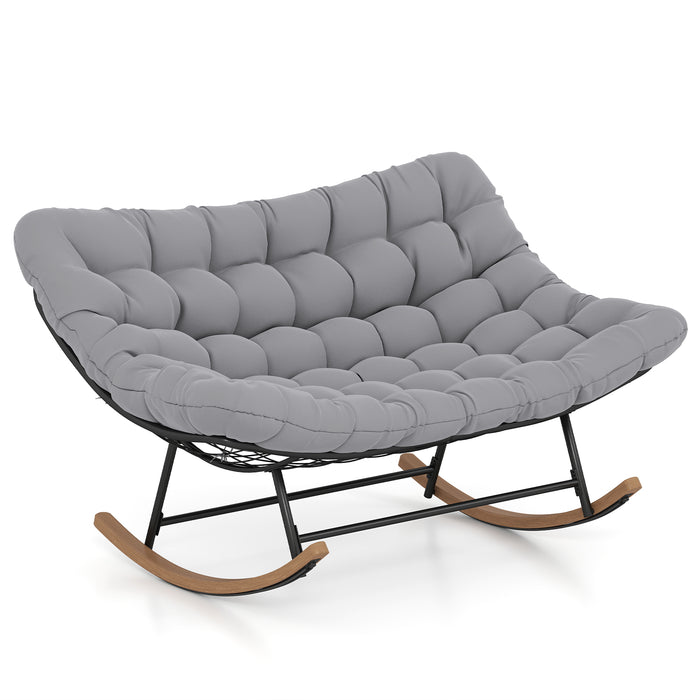 Double Papasan Rocking Chair for 2 Oversized 320 kg Outdoor Metal Loveseat with Thick Cushion-