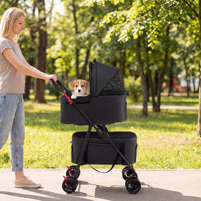Double Pet Stroller 3 in 1 Foldable with 2 Detachable Carriers Car Seats-