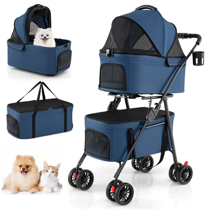 Double Pet Stroller 3 in 1 Foldable with 2 Detachable Carriers Car Seats-