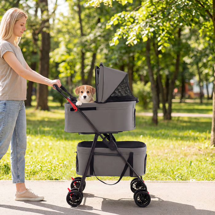 Double Pet Stroller 3 in 1 Foldable with 2 Detachable Carriers Car Seats-